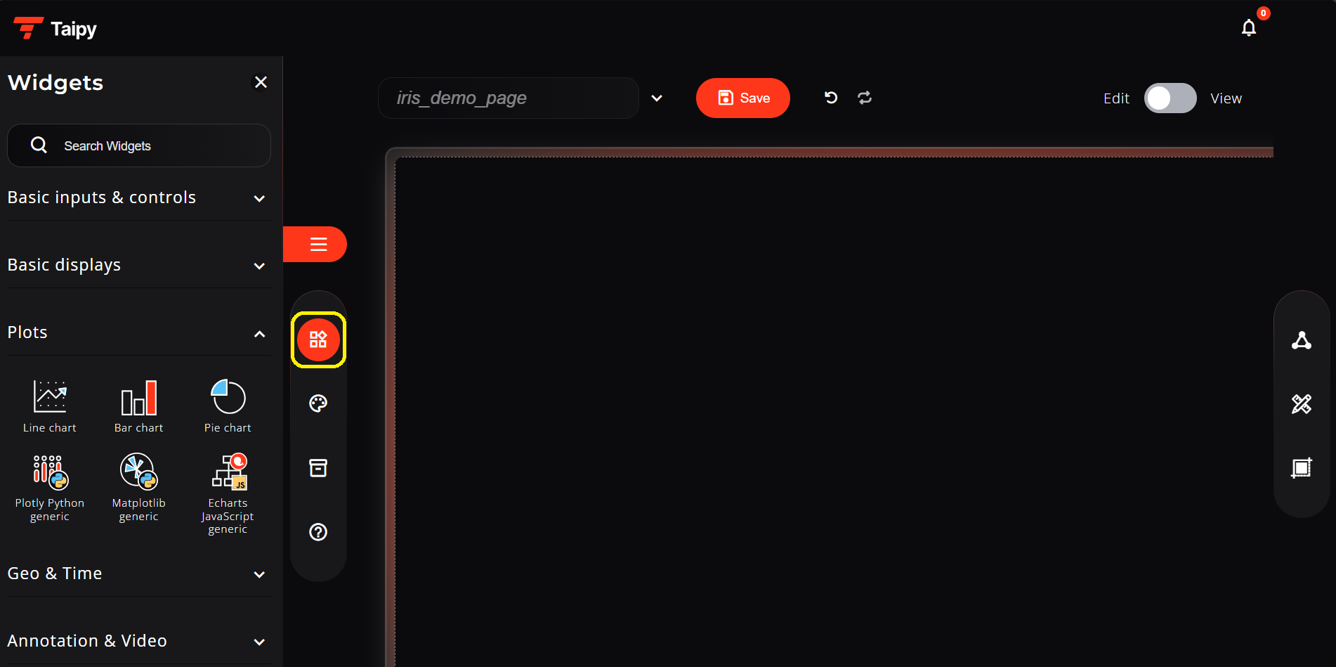 Widgets tab